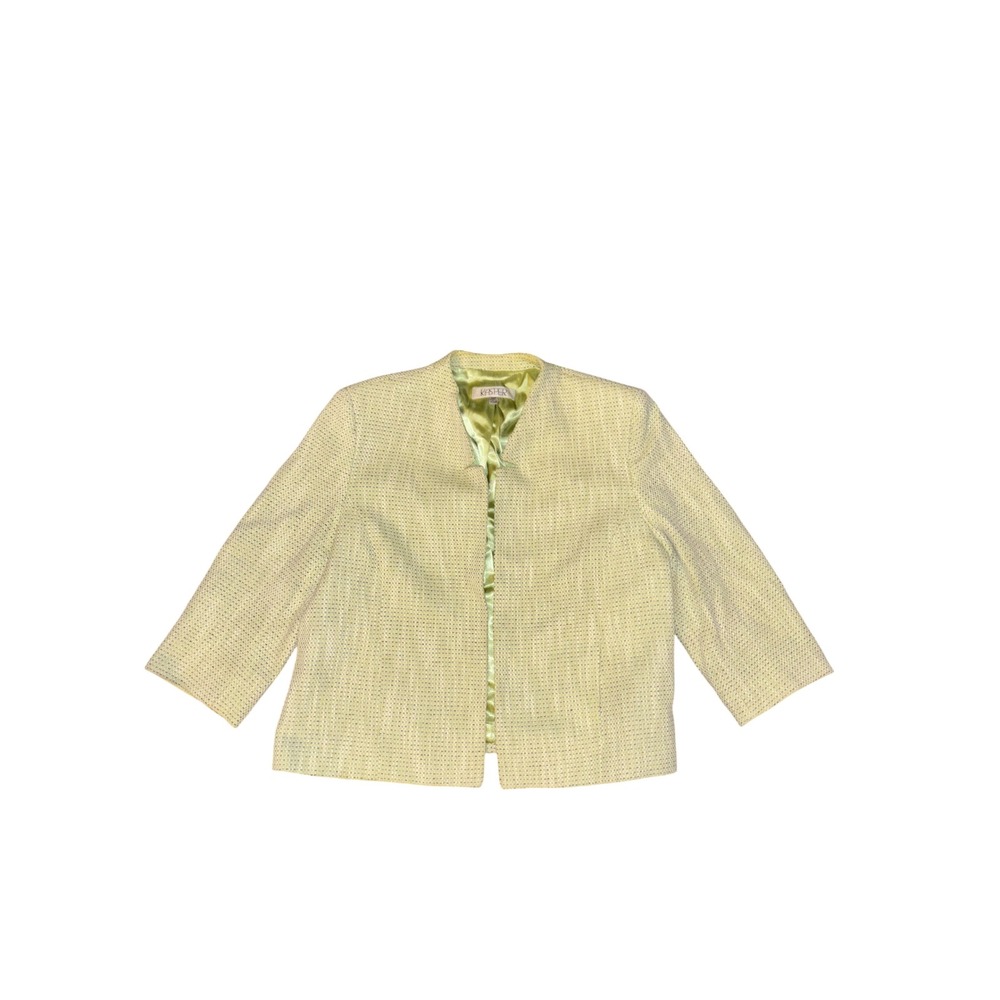 Kasper Blazer 14P Lime Green Textured‎ Open Front 3/4 Sleeve Professional Jacket